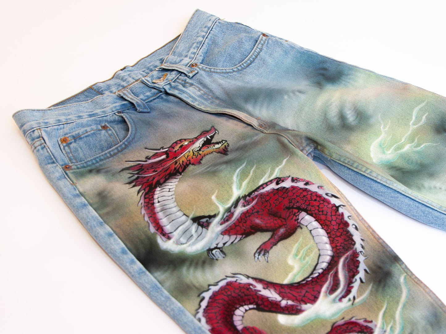 STORM DRAGON - Upcycled blue denim jeans - BLOW London