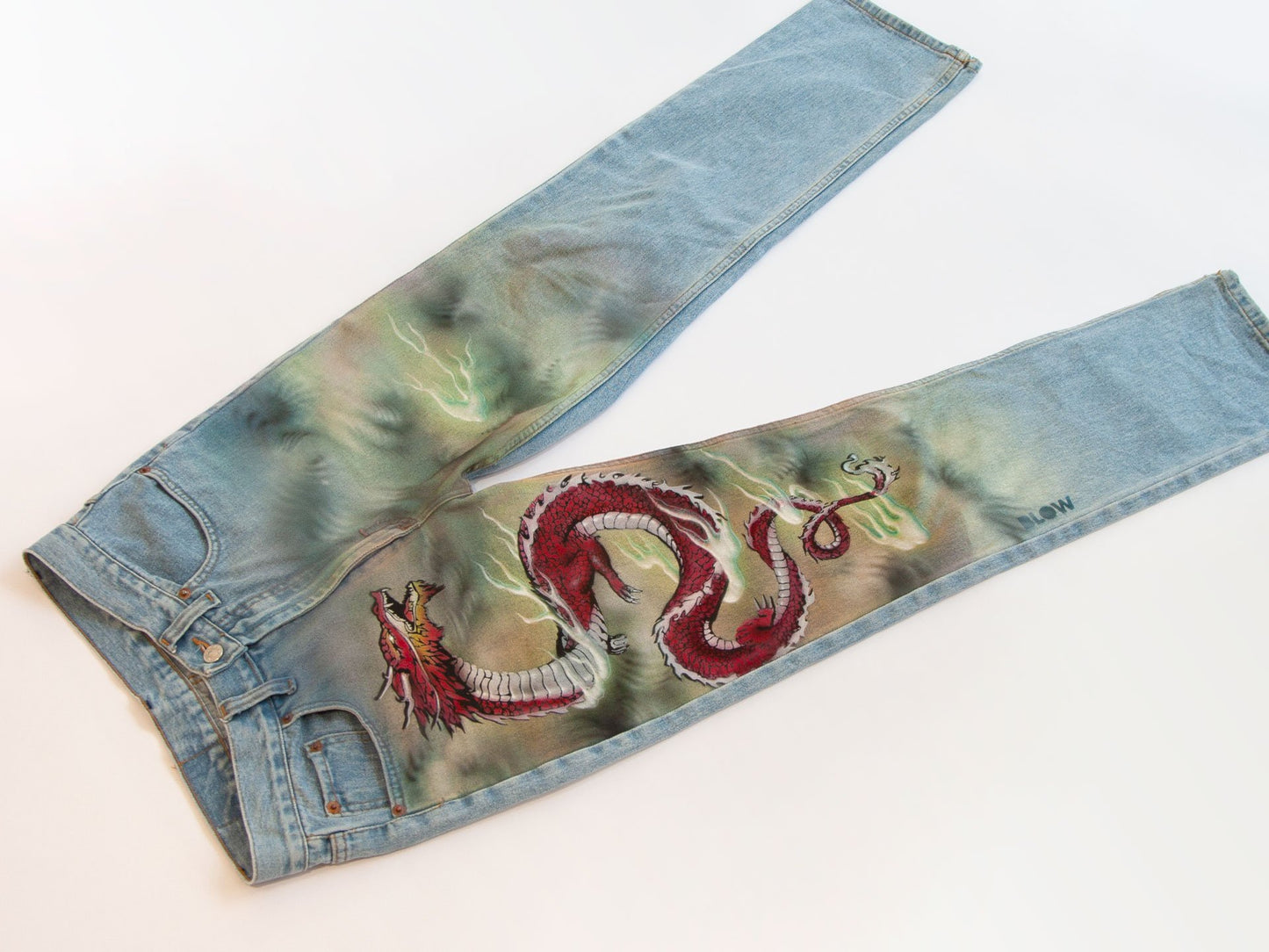 STORM DRAGON - Upcycled blue denim jeans - BLOW London