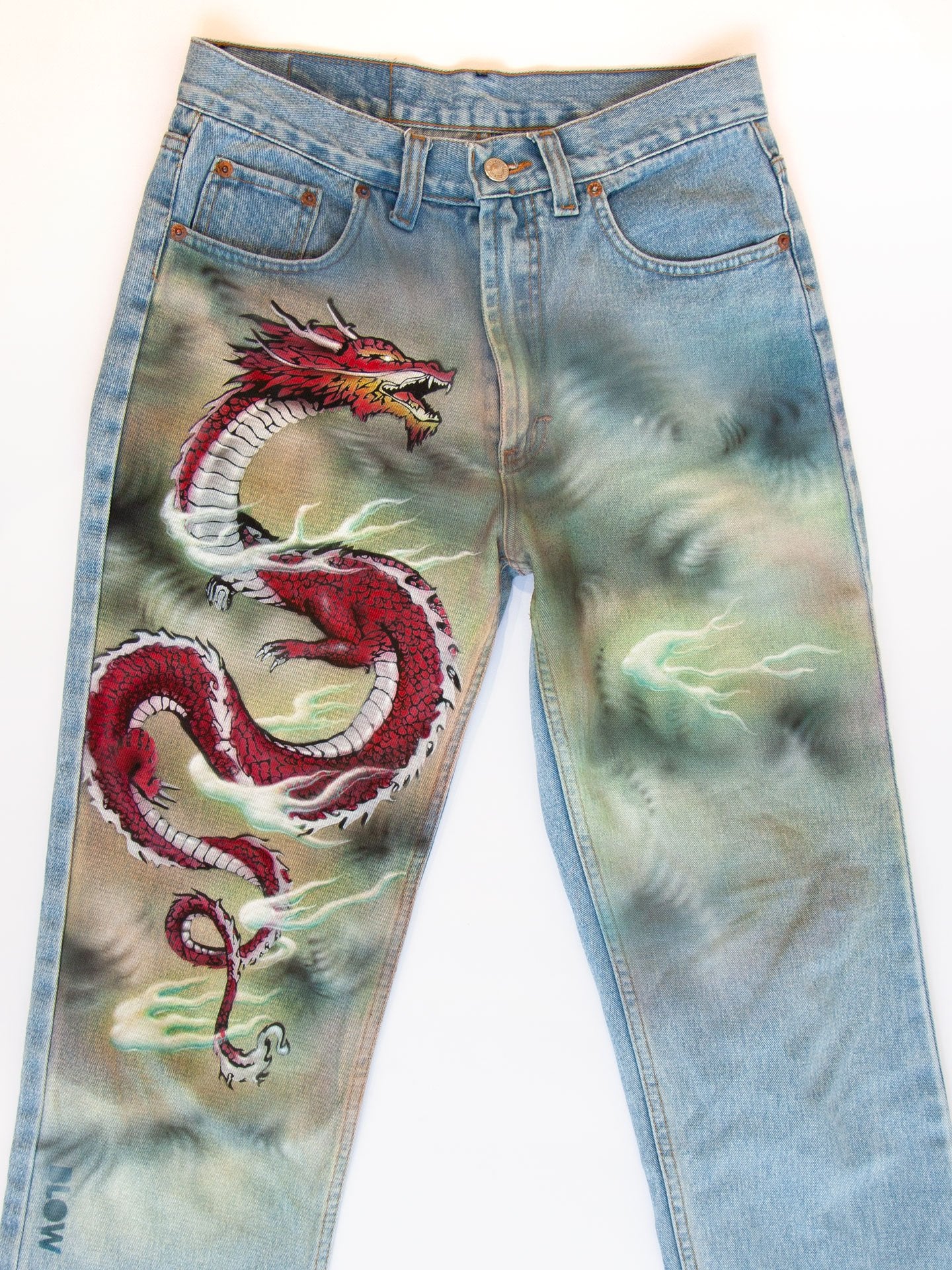 STORM DRAGON - Upcycled blue denim jeans - BLOW London
