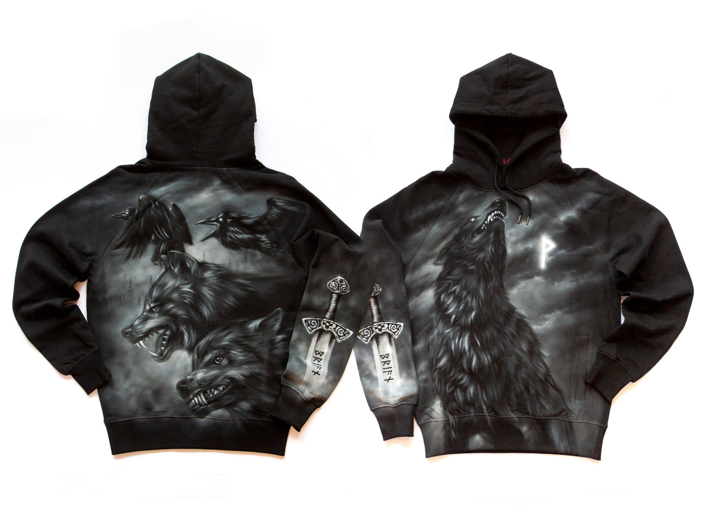 NORSE VIKING WOLVES - 360° hoodie customisation.